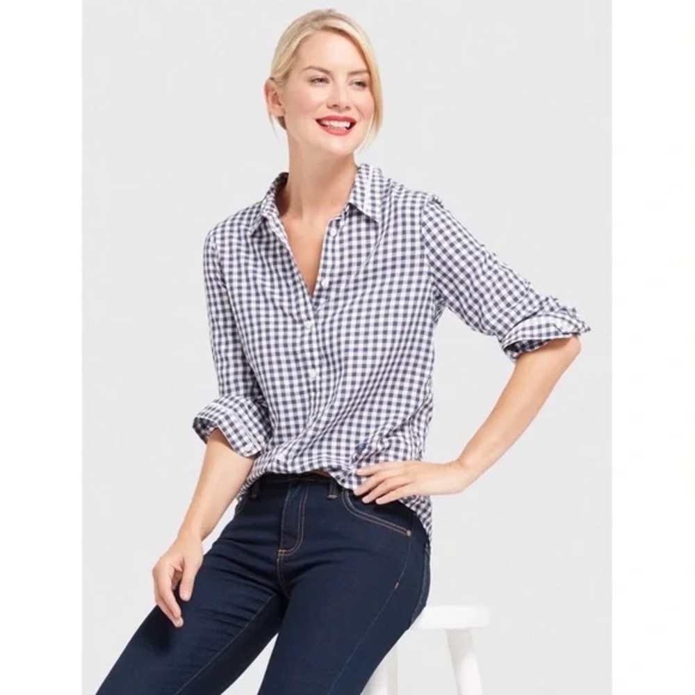 DRAPER JAMES ELLIOT GINGHAM PLAID BUTTON NAVY BLUE